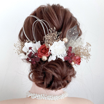 送料無料 赤　ホワイト 花嫁 ブライダル ベッドドレス 髪飾り ナチュラル 白 フラワー ヘアピン　かんざし　レッド