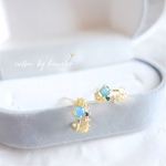 新作　シンプル　新色　18K　高品質　大人可愛い　繊細　上品　濃いめ　Blue　ストーン　人気　半フープ　ピアス