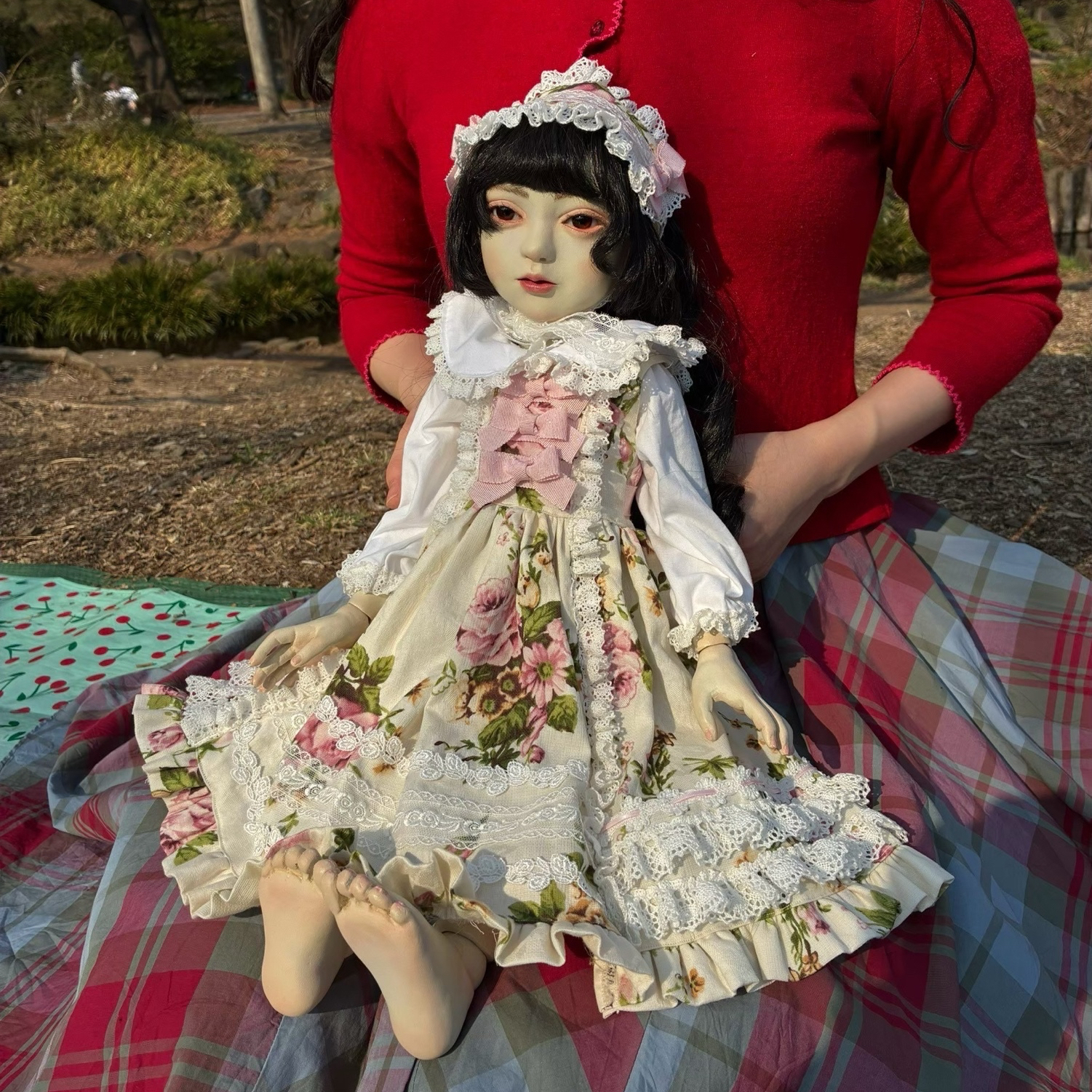 SDM // 40cmドール //ワンピースドレスセット-黒系-//ハンドメイド ドール用衣装 手つくりワンピース 『黒十字』洋服 MSD/幼SD