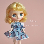 ミディブライスアウトフィット　オフショルダーワンピース （Musical march／blue）
