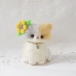 送料無料🌷もふもふ子猫ちゃん22　三毛猫ちゃんとひまわり🌸🌻🌸羊毛フェルト　
