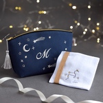 【選べるイニシャル】星空の刺繍ポーチ & 十二星座の刺繍ハーフハンカチのセット【名入れ可】今治タオル コットン ギフト