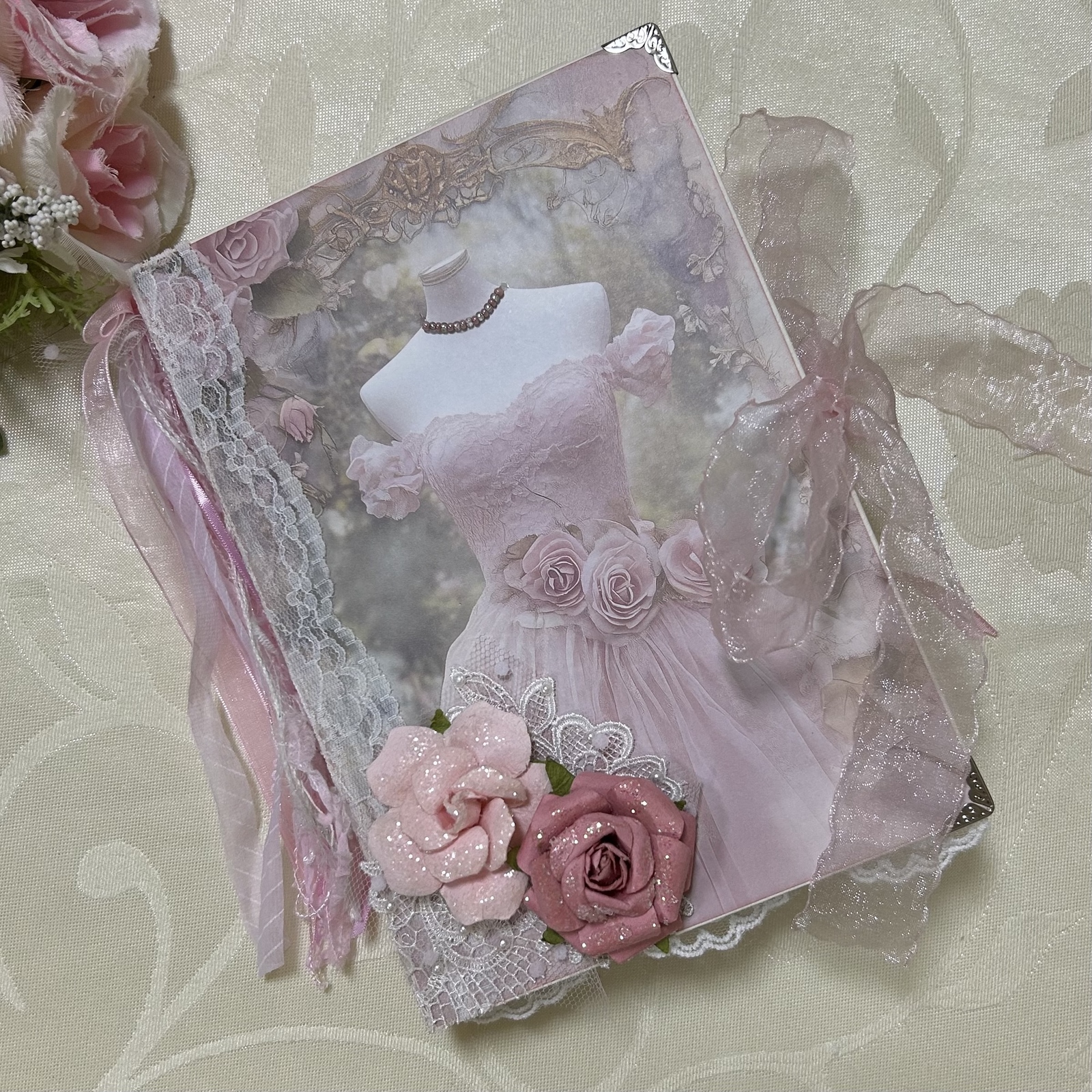 レースのトレペジャーナル・雑記帳&レター風ケース♡ コラージュ素材