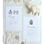 2026年　カレンダー　卓上　ポストカード　花　雑貨　モノクロ　北欧