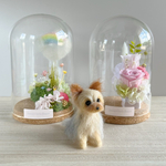 ヨークシャテリアちゃん　選べるガラスケース2タイプ　犬フラワーアレンジメント　虹の橋　羊毛フェルト
