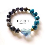 BL450-7102フローライトHEART gradation+アイオライトAsymmetry  17㎝*天然石ブレスレット 【送料無料】