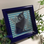 額装原画◉2匹の猫（黒猫、ロシアンブルー？）のイラストno.17◉絵画◉アート