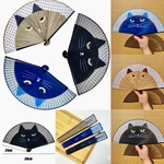 涼しげ　猫柄扇子タッセル付き　３色