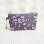 リバティ　カペル　パープル系　ラミネートの小さなマチ付きポーチ　12.5×7×3㎝