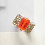 再販※ジューシーオレンジレクタングルグラスビーズワイドリング