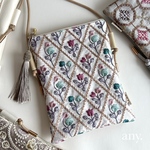 19日(土)21時🕘〜販売！new✨インド刺繍生地スマホポシェット calm color ③♡スマホショルダー お散歩ショルダー サコッシュ　4,380円