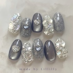no.229 クリスタルバブル💎🫧　宝石ネイル　フラッシュネイル　マグネットネイル　ハート　うるうる　ぷっくり　夏ネイル　ブルーネイル