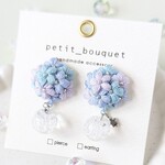 【きらっと夏めくPOPなアクセサリー】  刺繍糸かぎ針編み  刺繍  花  ブーケ  夏   バブルビーズ   シャボン玉   POP  ブルー系   ピアス  イヤリング  アレルギー対応