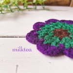 🔰毛糸のコースター　レトロカラー　パープル×グリーン／編み図No.76