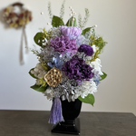 仏花プリザーブドフラワーお供え花　花器付き　一基　アナスタシア、輪菊が入った仏花