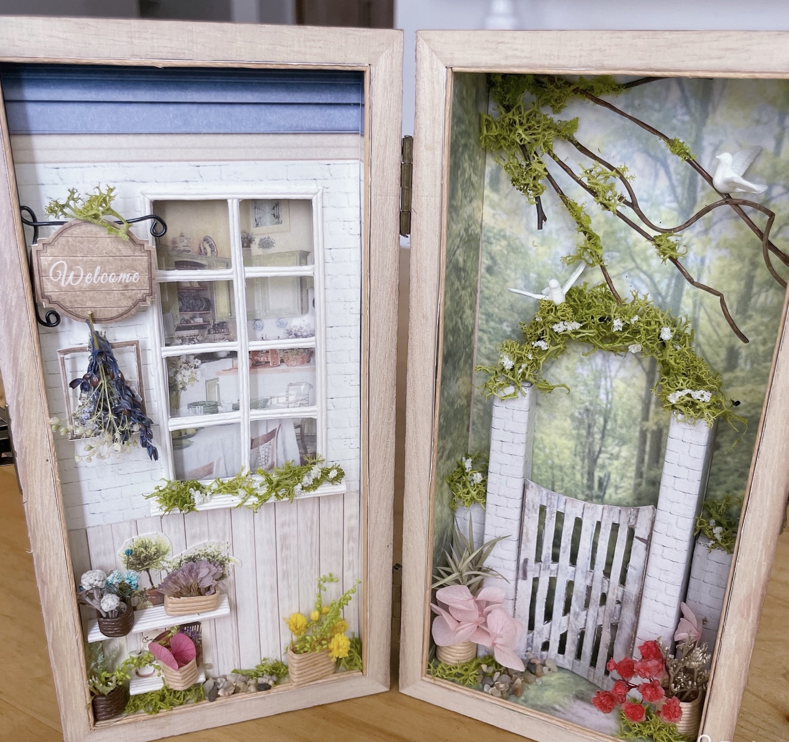 *完成品*ドールハウス お花屋さん 前面開閉 屋上テラス フラワー 防塵 毎日寄りたい近所のお花屋さん」ミニチュア ドールハウス ☆完成