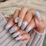 ミルキーブルー　ピンクベージュ　ホワイトラメ　パールグラデーションネイルチップ