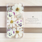 爽やかな秋の風 コスモスとパンジーの 押し花 スマホケース