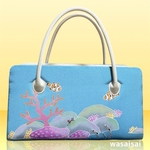 手描友禅と日本刺繍「海の仲間たち」利休バッグ