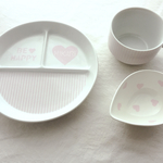 【出産祝いやお食い初めに♪】お名前&メッセージ入りランチプレート3点セット(ピンク)