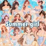 Summer  girl ステッカーシールハーフセット【No.ff1】