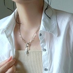 スティック 淡水パール　2連チェーン ネックレス シルバー /　サージカルステンレス 