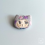 水玉猫＊刺繍ブローチ(ブルー）