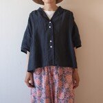 LINEN 開衿シャツ *ネイビー*　size FREE
