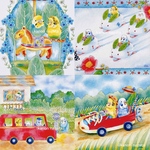 乗り物とインコ4枚/ポストカード