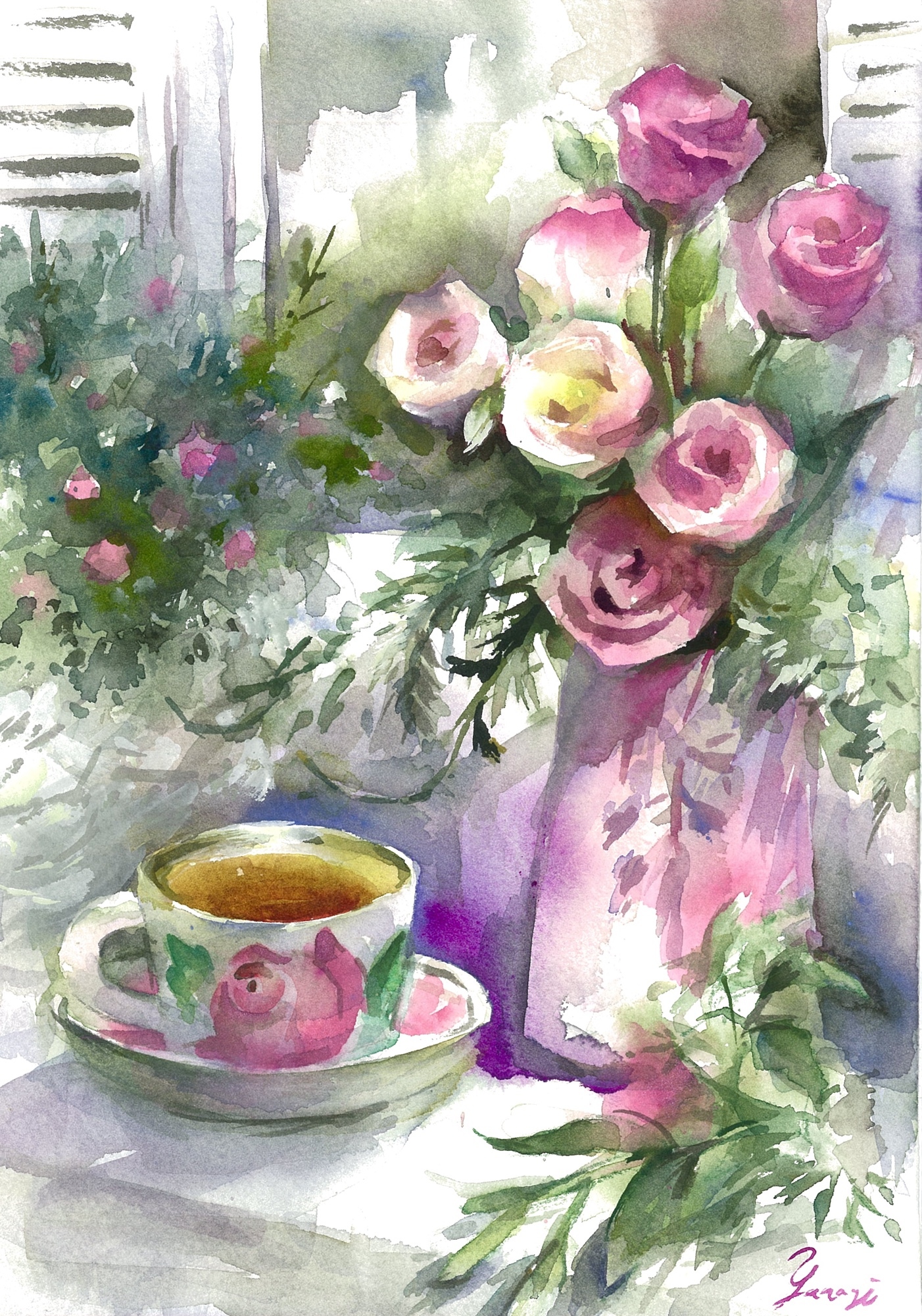 水彩画 原画 桃薔薇 水彩画 原画 桃薔薇 - YANAGI'S GALLERY | minne 国内最大級の