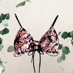 ゆるブラ単品　リラックスブラ　締め付けないブラ　黒×赤花柄