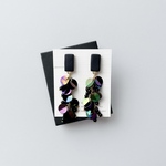 Polymer clay and Chain with sequins and round beads Earrings -black-