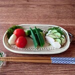 長皿（茶色ラインとドット）