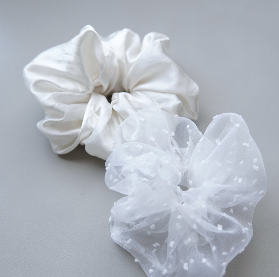 オーダー不可⭐ハンドメイドシュシュ ブラック再入荷！！】オーガンジードット シュシュ L - towairo