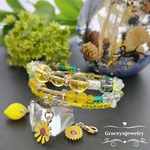 夏SALE🌻ひまわり❾天然石シトリン&イエローアゲートコイルブレスレット　ヒマワリ　🍋レモンチャーム付き