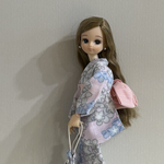 リカちゃん　パステルカラーが可愛い浴衣とピンクの帯のセット　巾着付き