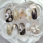 ネイルチップ ニュアンス 成人式 前撮り 振袖 袴 着物 和柄 花柄 ミラー 黒 白 和装 韓国 ワンホン