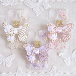 ❁リボンチャーム付き❁紫陽花と蝶のフレーム❁.*･ﾟiPhoneケース【※iPhone専用ページ】