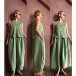 RATA❤️パンツ＆スカート2種有❤️サイズも選べる❣️綺麗に揺れるリネン混❤️セットアップとしても❤️お洒落グリーン