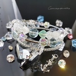 夏SALE🧊南極氷🐧天然石ブルー水晶&クラック水晶コイルブレスレット　🐧ペンギン　⚓️イカリチャーム付き