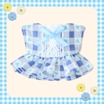 10cm ぬい服　チェックハート　ワンピース　ブルー