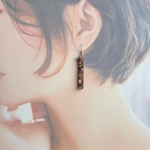 144　寄木モザイク柄角柱ピアス　アレルギー対応フック　イヤリング　送料無料