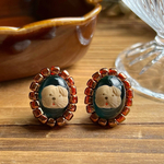 ホイップ犬とビーズ刺繍のピアス/イヤリング  (ダークグリーン×ブラウン)