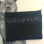 ＊ビーズ刺繍＊本革ポーチBlack