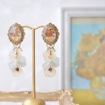 再販🌻ゴッホ『ひまわり』Flower Petal Pierce / Earring ◇ スモーキークォーツ/シェル/ 14kgf有り