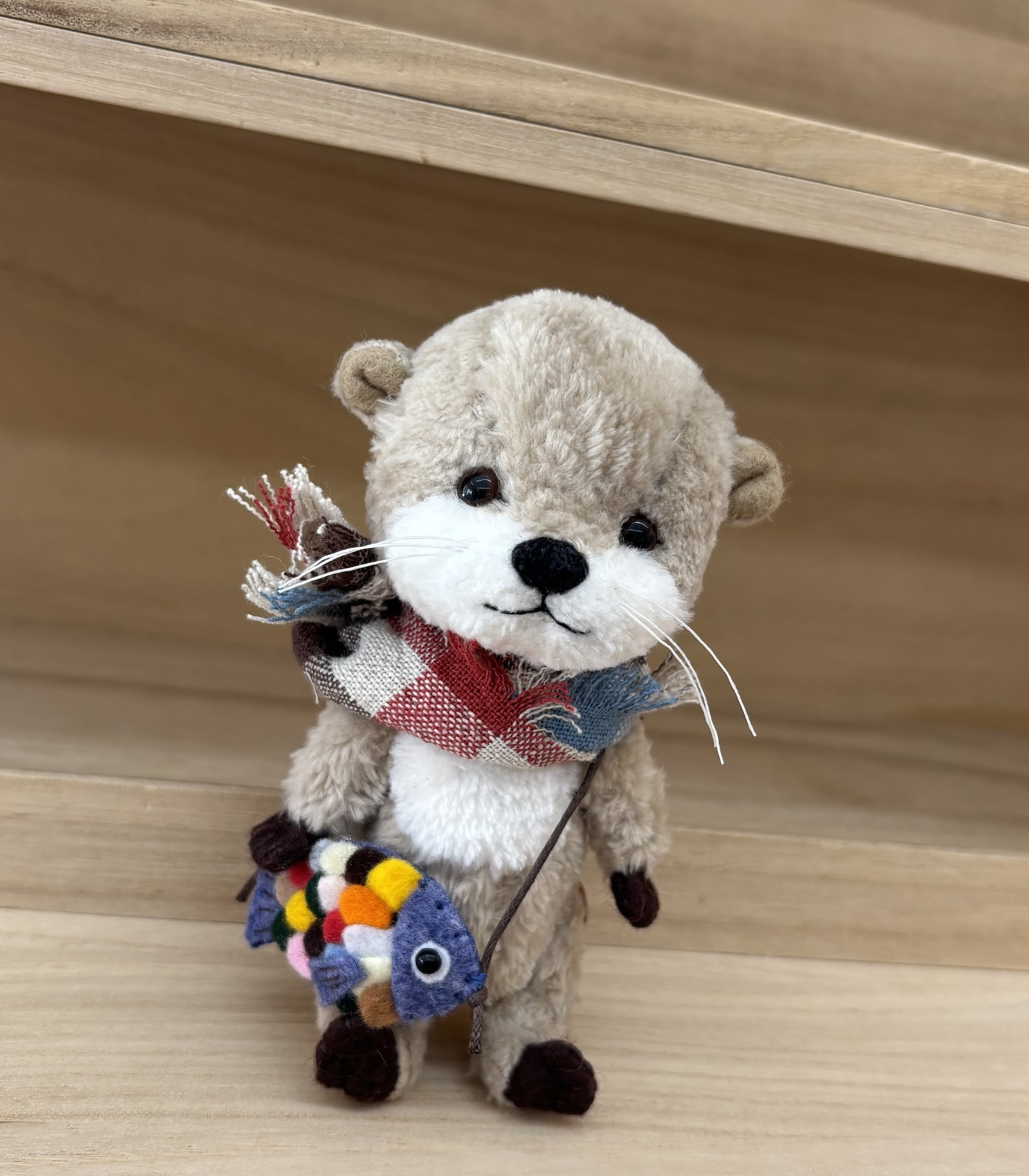 ハンドメイドリアルテディベア風クマあみぐるみ羊毛フェルト一部