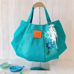 <受注製作>涼やかカラーの刺繍バッグ/ ピーコックグリーンと夏の花ダリア