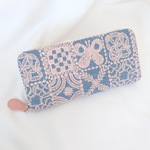 forest tile ブルー×ピンク 本革ギャルソン長財布 ミナペルホネン
