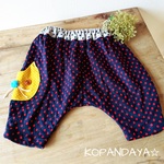 ねこちゃんポッケ☆サルエルパンツ ネイビー赤ドット size90(85～100対応) 子供服