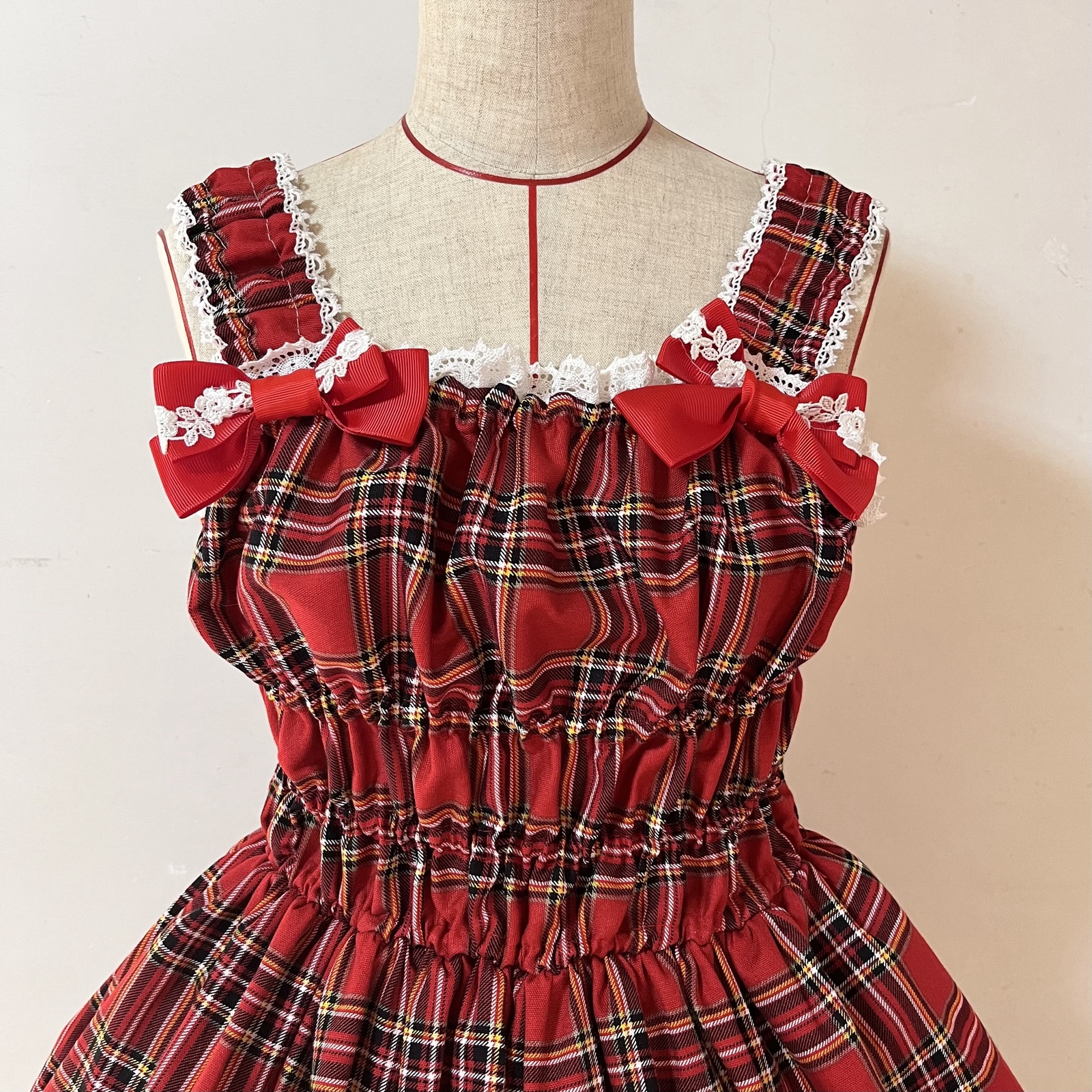 タータンチェックシャーリングジャンパースカート 赤 ロリィタ